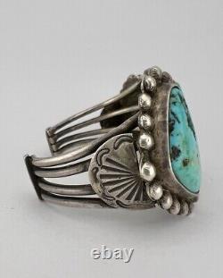 Bracelet en argent de monnaie Navajo des années 1940 avec turquoise Cerrillos 93,5g