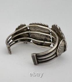 Bracelet en argent de monnaie Navajo des années 1940 avec turquoise Cerrillos 93,5g