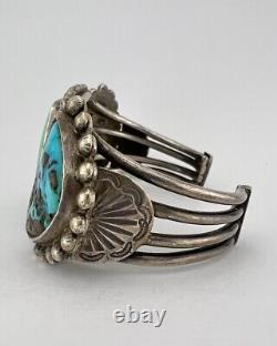 Bracelet en argent de monnaie Navajo des années 1940 avec turquoise Cerrillos 93,5g