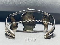 Bracelet en argent sterling Navajo ancien avec une rare pierre turquoise de Carico Lake