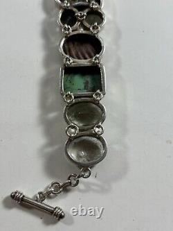 Bracelet en argent sterling SJ 925 Navajo Selina Jake avec 2 grandes turquoises et d'autres gemmes