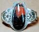 Bracelet En Argent Sterling Avec Large Cuff En Bois Pétrifié/agate Vintage Navajo Ancien