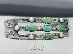 Bracelet en argent sterling avec turquoise Cerrillos Navajo vintage du début du siècle