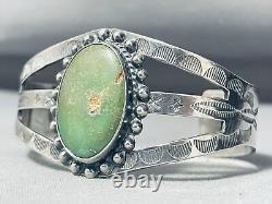Bracelet en argent sterling avec turquoise Cerrillos de l'ancienne époque des Navajos