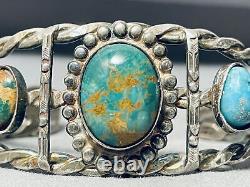 Bracelet en argent sterling avec turquoise verte du Nevada de style vintage des premiers Navajos