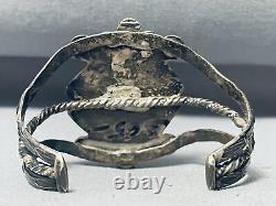 Bracelet en argent sterling du début du vintage en bois pétrifié Navajo très ancien