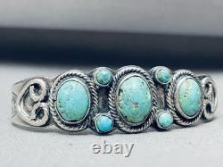 Bracelet en argent sterling en turquoise domée Navajo vintage précoce