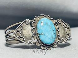 Bracelet en argent sterling rare en turquoise vintage Navajo précoce