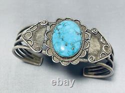 Bracelet en argent sterling rare en turquoise vintage Navajo précoce