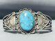 Bracelet En Argent Sterling Rare, Turquoise Navajo De Collection Précoce