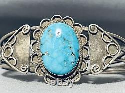 Bracelet en argent sterling rare, turquoise Navajo de collection précoce