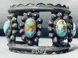 Bracelet en argent sterling turquoise Navajo vintage précoce époustouflant