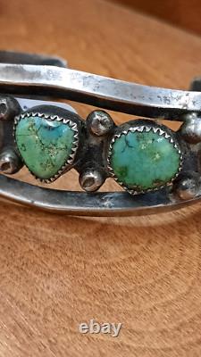 Bracelet en argent sterling turquoise amérindien ancien, bracelet manchette des années 1900 ANCIEN