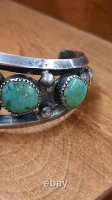 Bracelet en argent sterling turquoise amérindien ancien, bracelet manchette des années 1900 ANCIEN