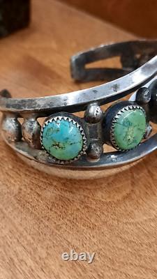 Bracelet en argent sterling turquoise amérindien ancien, bracelet manchette des années 1900 ANCIEN