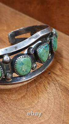 Bracelet en argent sterling turquoise amérindien ancien, bracelet manchette des années 1900 ANCIEN