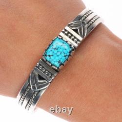 Bracelet jonc en argent sterling navajo de Pete Johnson avec turquoise en toile d'araignée 6.15