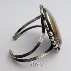 Bracelet jonc en argent sterling vintage signé, en agate blanche rouillée précoce, amérindien