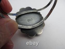 Bracelet jonc en argent sterling vintage signé, en agate blanche rouillée précoce, amérindien