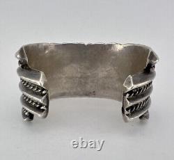 Bracelet large en argent sterling Navajo vintage avec torsion carinée de lingot précoce 120g