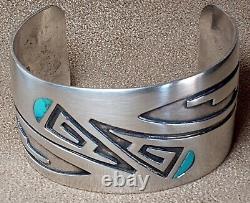 Bracelet large en argent sterling et turquoise des premiers Hopis natifs américains