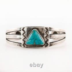 Bracelet manchette Early Old Pawn en argent sterling avec Turquoise Bump Ups et motif Whirling Log, taille 6.5