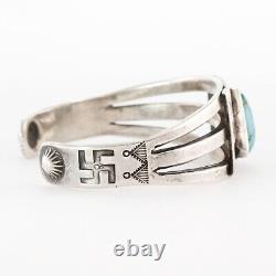 Bracelet manchette Early Old Pawn en argent sterling avec Turquoise Bump Ups et motif Whirling Log, taille 6.5