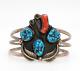 Bracelet Manchette Ancienne Navajo Estampillée Avec Turquoise Kingman Et Corail, Style Vintage
