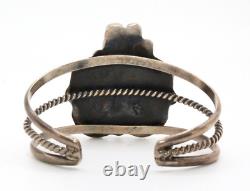 Bracelet manchette ancienne Navajo estampillée avec turquoise Kingman et corail, style vintage