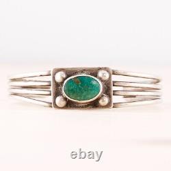 Bracelet manchette en argent Early Old Pawn avec des gouttes de pluie en turquoise verte poinçonnée 6,25