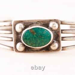 Bracelet manchette en argent Early Old Pawn avec des gouttes de pluie en turquoise verte poinçonnée 6,25