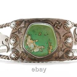 Bracelet manchette en argent ancien de première qualité avec turquoise, oiseau-tonnerre et motif tourbillon, taille 6,75.