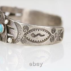 Bracelet manchette en argent de monnaie navajo et turquoise de l'ère précoce de Fred Harvey