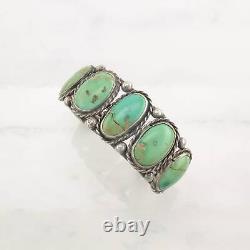 Bracelet manchette en argent sterling amérindien précoce, Cerillos, turquoise à 5 pierres