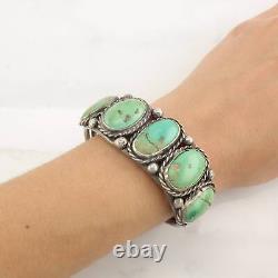 Bracelet manchette en argent sterling amérindien précoce, Cerillos, turquoise à 5 pierres