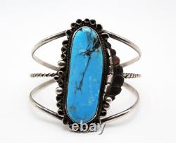 Bracelet manchette en argent sterling estampillé avec turquoise Kingman Navajo précoce de grande taille