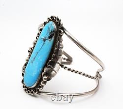 Bracelet manchette en argent sterling estampillé avec turquoise Kingman Navajo précoce de grande taille