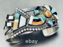 Bracelet manchette en argent sterling incrusté de turquoise Zuni ancienne