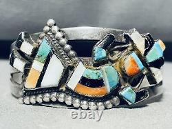 Bracelet manchette en argent sterling incrusté de turquoise Zuni ancienne