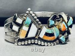 Bracelet manchette en argent sterling incrusté de turquoise Zuni ancienne