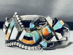 Bracelet manchette en argent sterling incrusté de turquoise Zuni ancienne