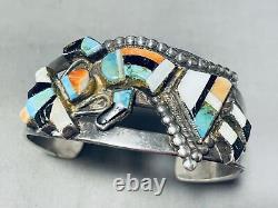 Bracelet manchette en argent sterling incrusté de turquoise Zuni ancienne