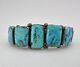 Bracelet Manchette En Argent Sterling Navajo Des Années 1950 Avec 7 Pierres De Turquoise De Morenci - 72g