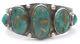Bracelet Manchette En Argent Sterling Orné De Cinq Pierres De Turquoise Navajo Fait Main De Collection Vintage Précoce