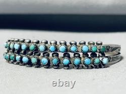 Bracelet manchette en argent sterling turquoise Zuni vintage des années 1900