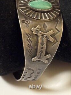 Bracelet manchette en argent sterling turquoise avec motif de cheval et serpent de l'ère précoce de Fred Harvey Navajo