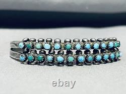 Bracelet manchette en argent sterling turquoises Zuni vintage du début des années 1900