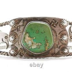 Bracelet rigide en argent sterling et turquoise Early Old Pawn avec Thunderbird et Whirling Log 6.75