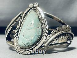 Bracelet vintage Navajo en argent sterling turquoise vert menthe