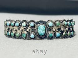 Bracelet vintage en argent sterling et turquoise Cerrillos des Navajos du début des années 1900